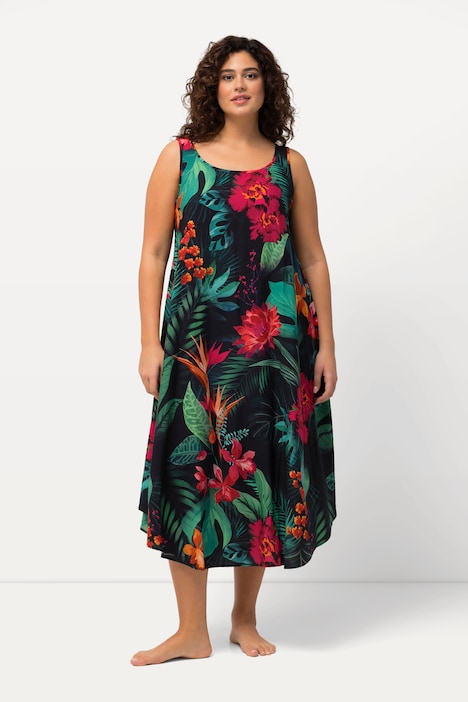 Kleid, Dschungel, A-Linie, Rundhals, ärmellos