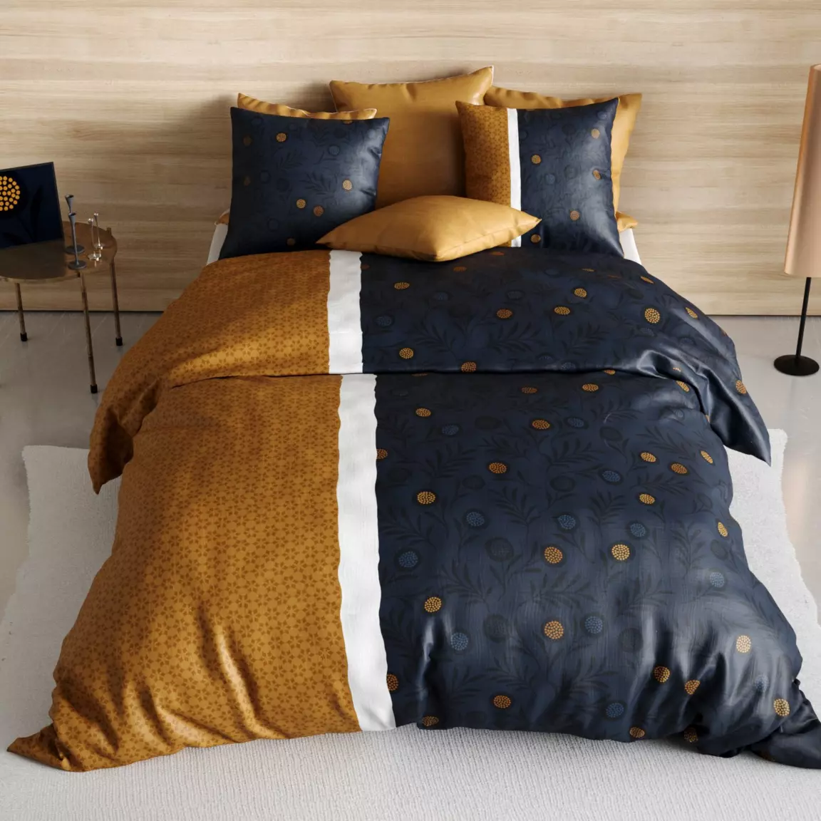 Parure de draps coton lit 90 cm 3 pièces Bel'or Jaune