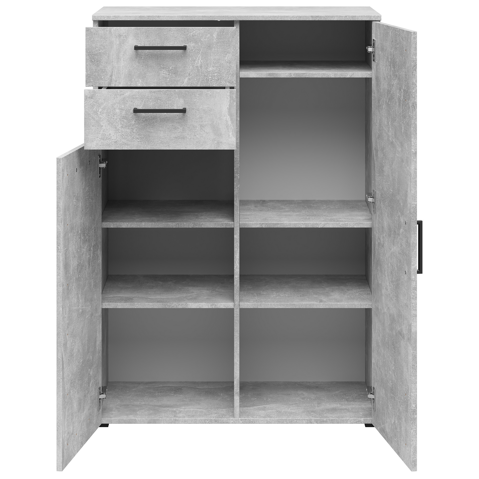 Kommode - Betonoptik - 2 Türen - 2 Schubkästen - 80 cm