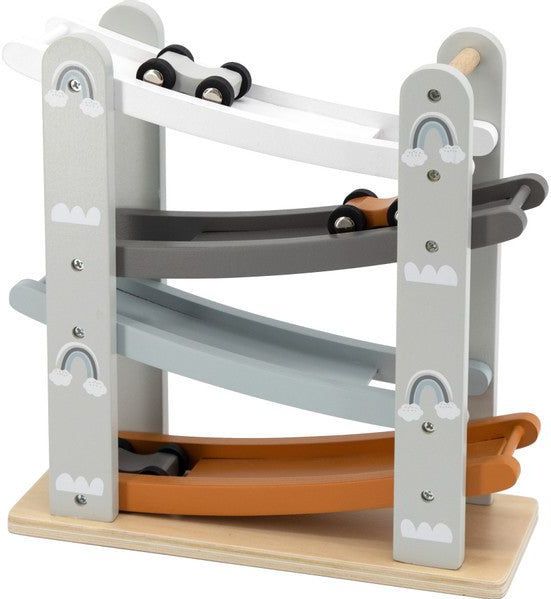 Tryco - Slider Autobaan - Hout - Wit/Antraciet/Roest - Inclusief 3 Autootjes