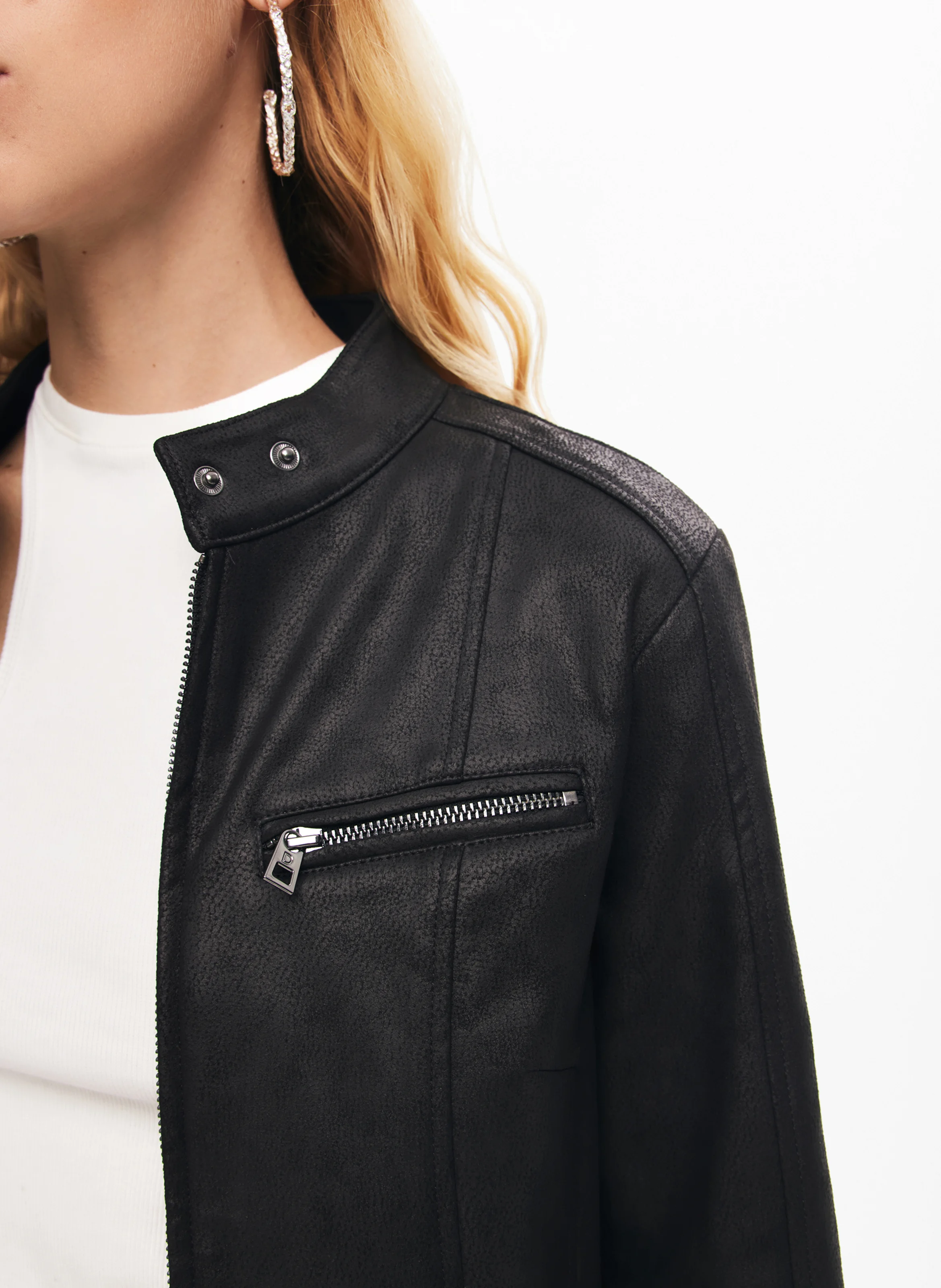 Veste droite biker effet cuir| Noir