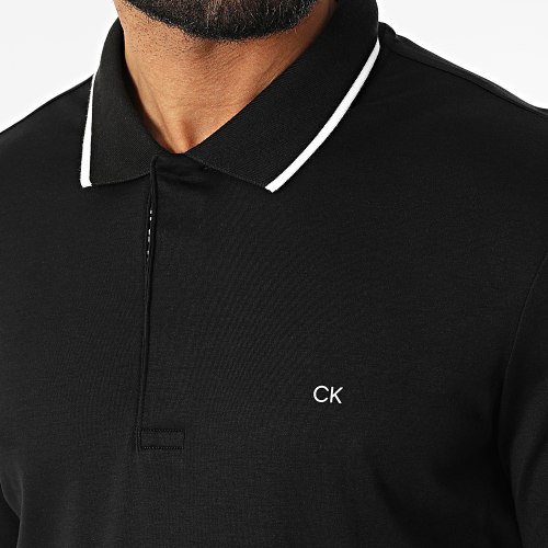 Polo A Manches Courtes Color Blocking Logo Placket 8734 Blanc Noir