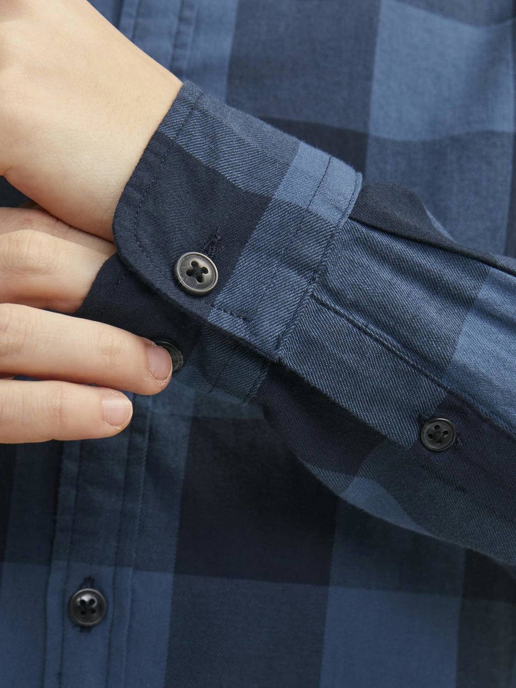 JACK & JONES geruit overhemd JJEGINGHAM donkerblauw/zwart