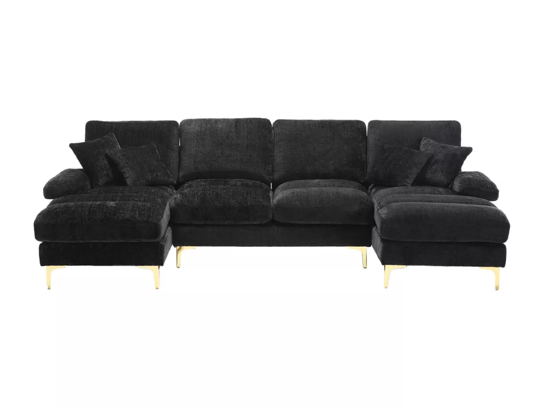Canapé d'angle 4 places, 272x136x88cm,Grand canapé en forme de U, moderne, en tissu chenille, noir