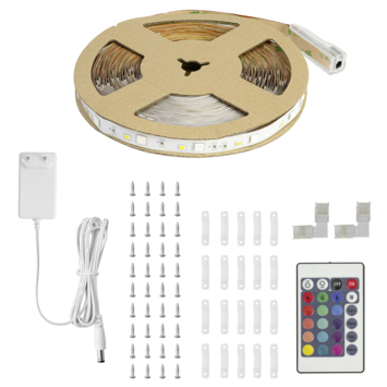 Handson LED strip met RGB kleuren en warmwit IP20 10 meter incl. afstandsbediening