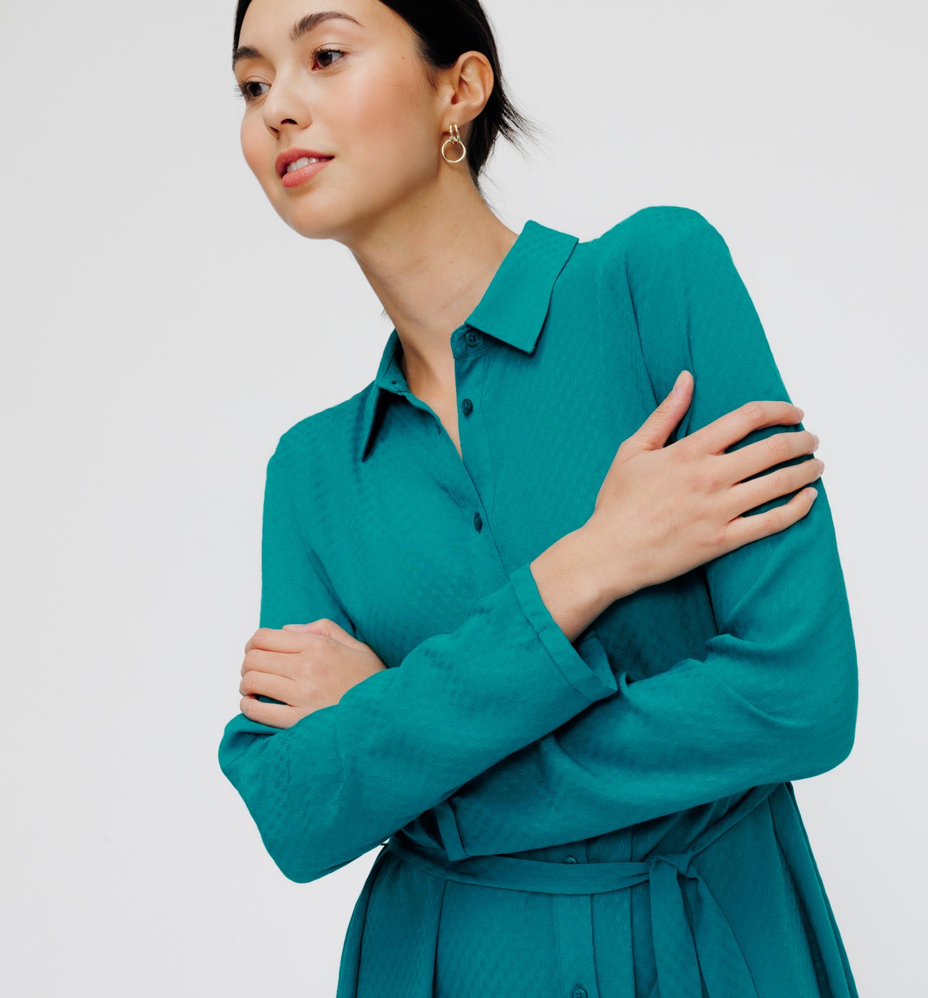 Robe-chemise unie Femme - Vert émeraude