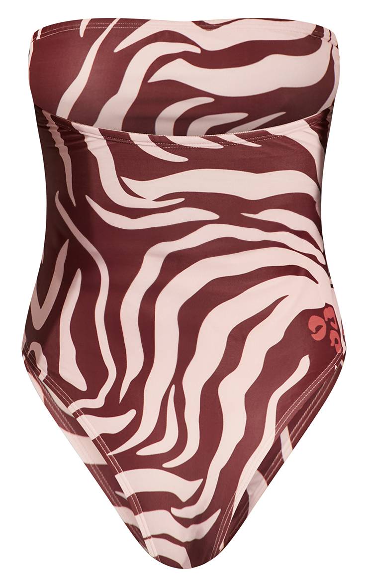 Marron Maillot De Bain Bandeau Imprimé Zèbre