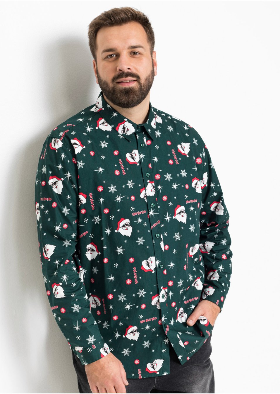Chemise manches longues avec imprimé de Noël, Slim Fit