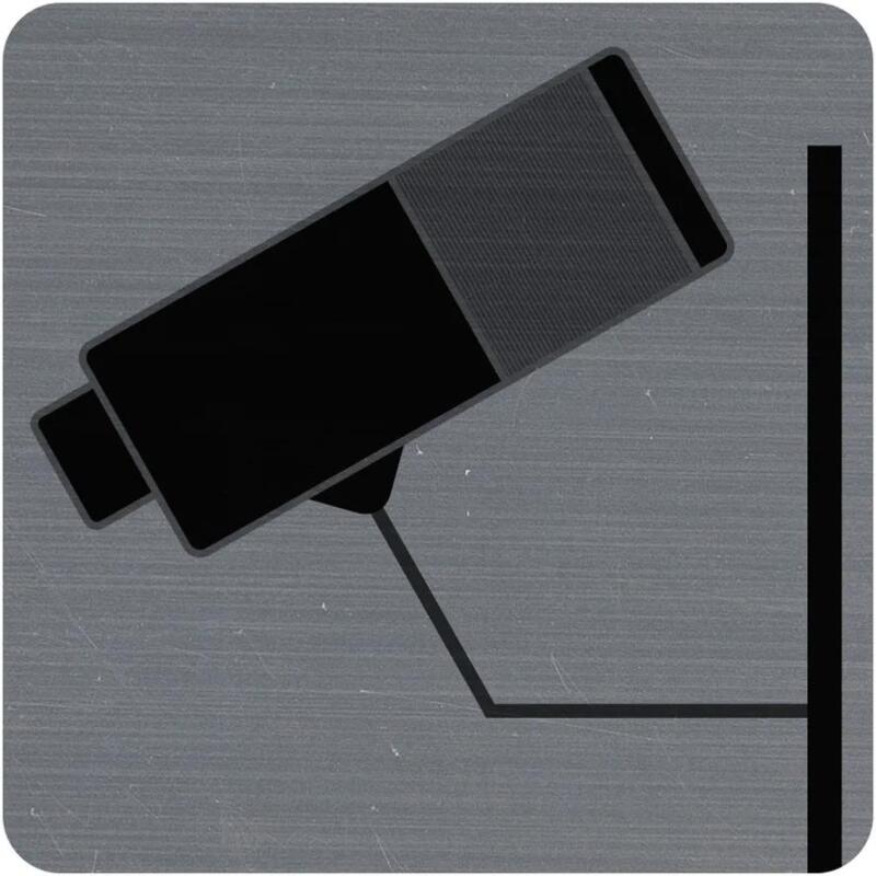 Plaque adhésive imitation aluminium Surveillance caméra 7,5x7,5 cm - Gris