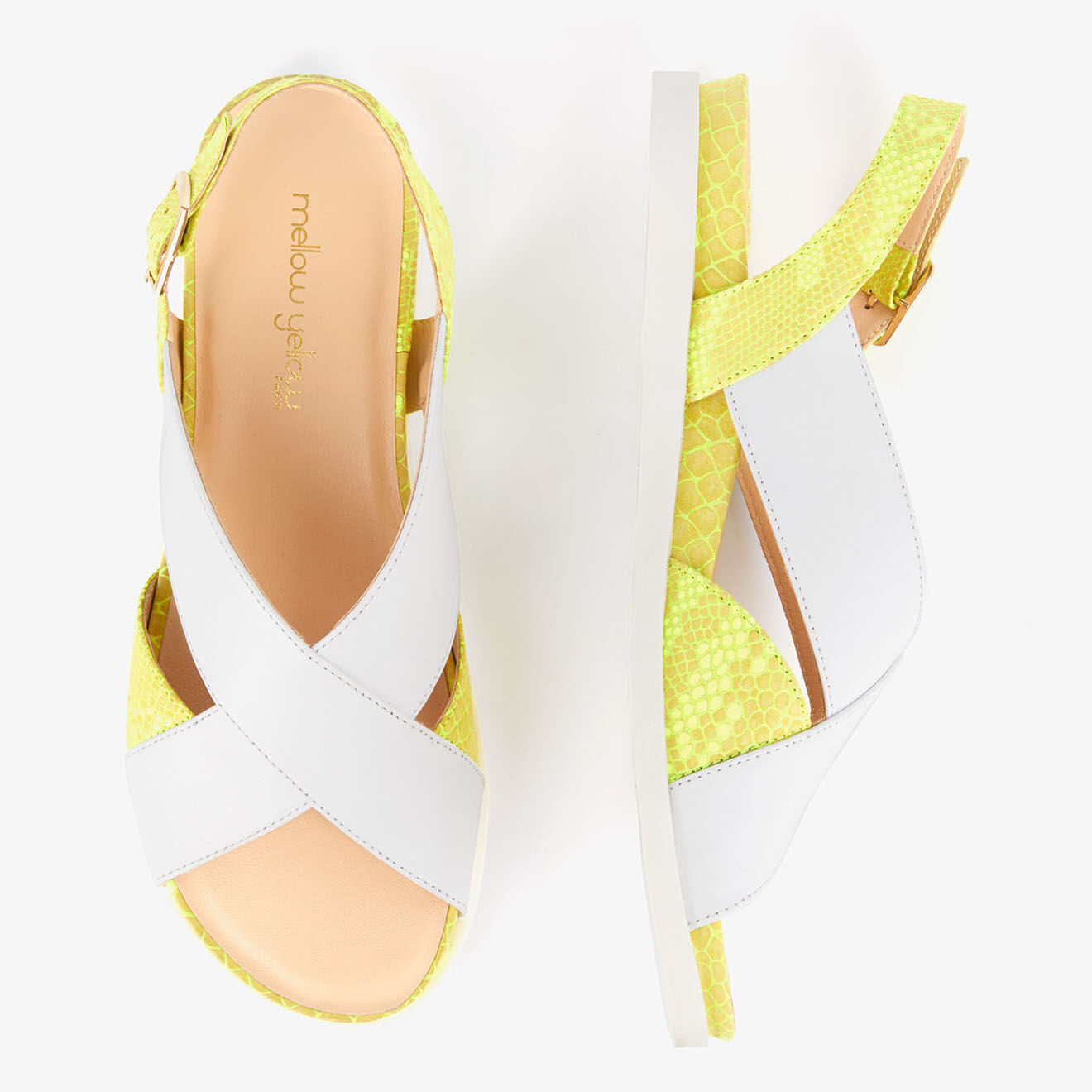 Mellow Yellow Sandales en Cuir Hooba blanches