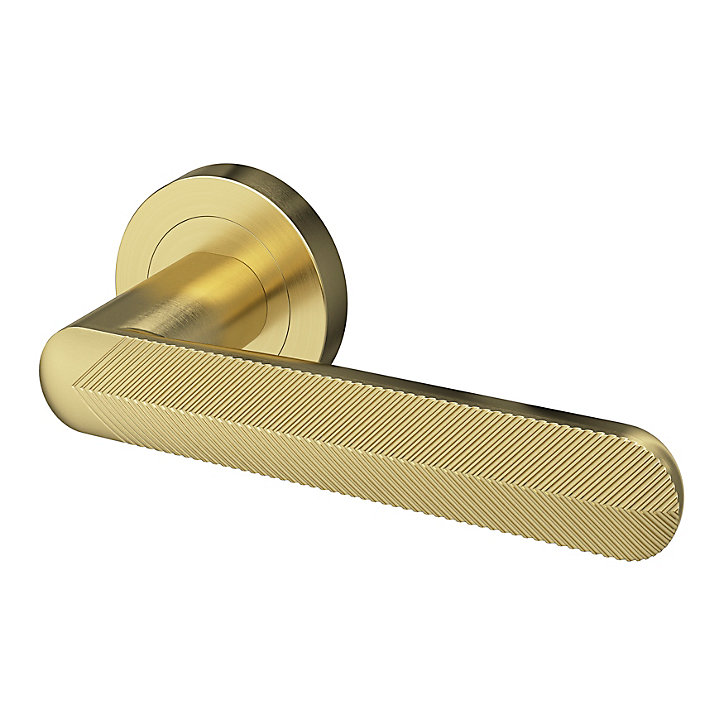 Ensemble poignée sur rosace rond à visser GoodHome Garlan effet laiton satin or Ø50mm
