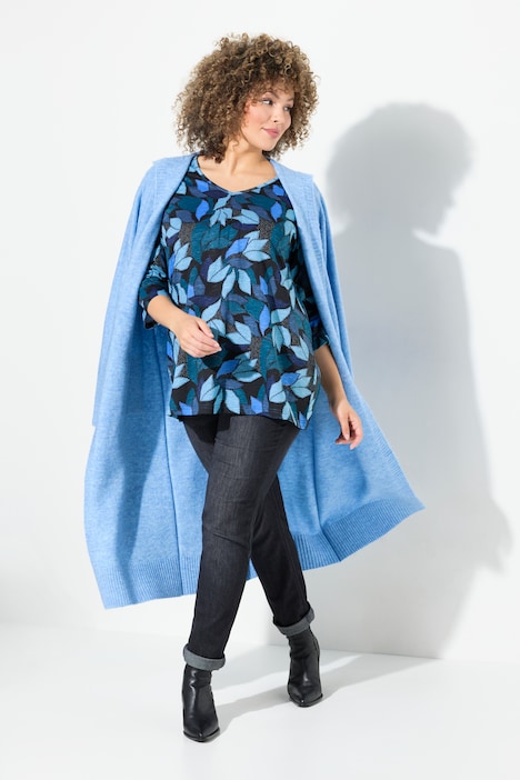 Shirt, Blätter, A-Linie, V-Ausschnitt, 3/4-Arm