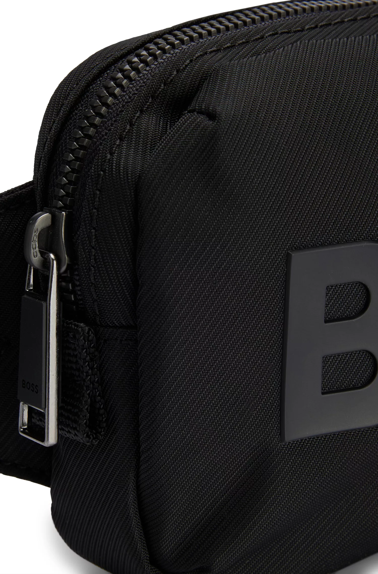Bolsa de cintura BOSS com logotipo preto em tecido estampado.