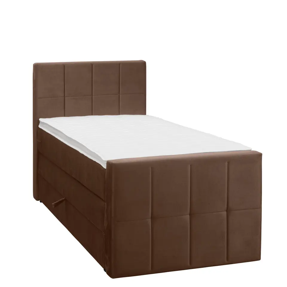 Boxspring met opbergruimte en voetbord Liv geblokt - bruin - 90x200cm