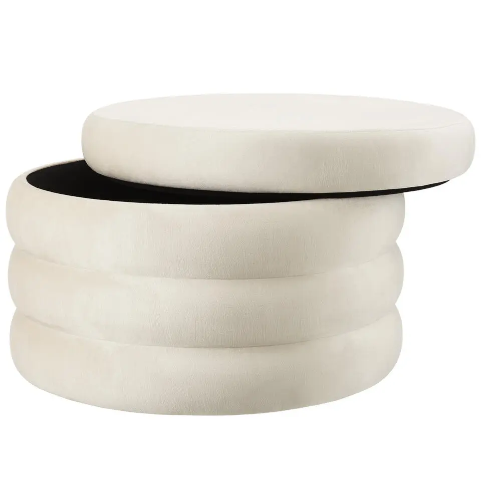 tectake Hocker Altu XL, gestoffeerd, opbergruimte, Fluweellook Crèmewit
