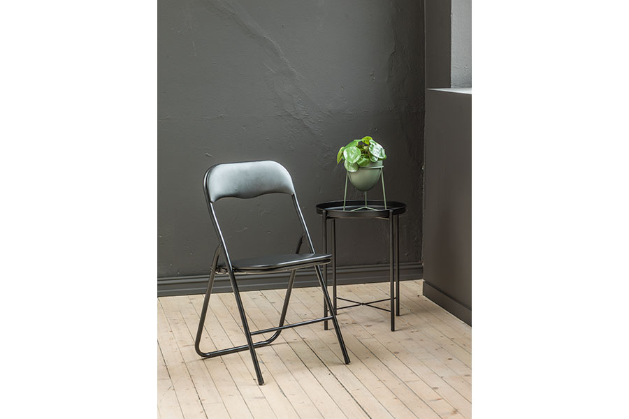Straight klappstol Sortlakkert med sort PVC i sete og rygg