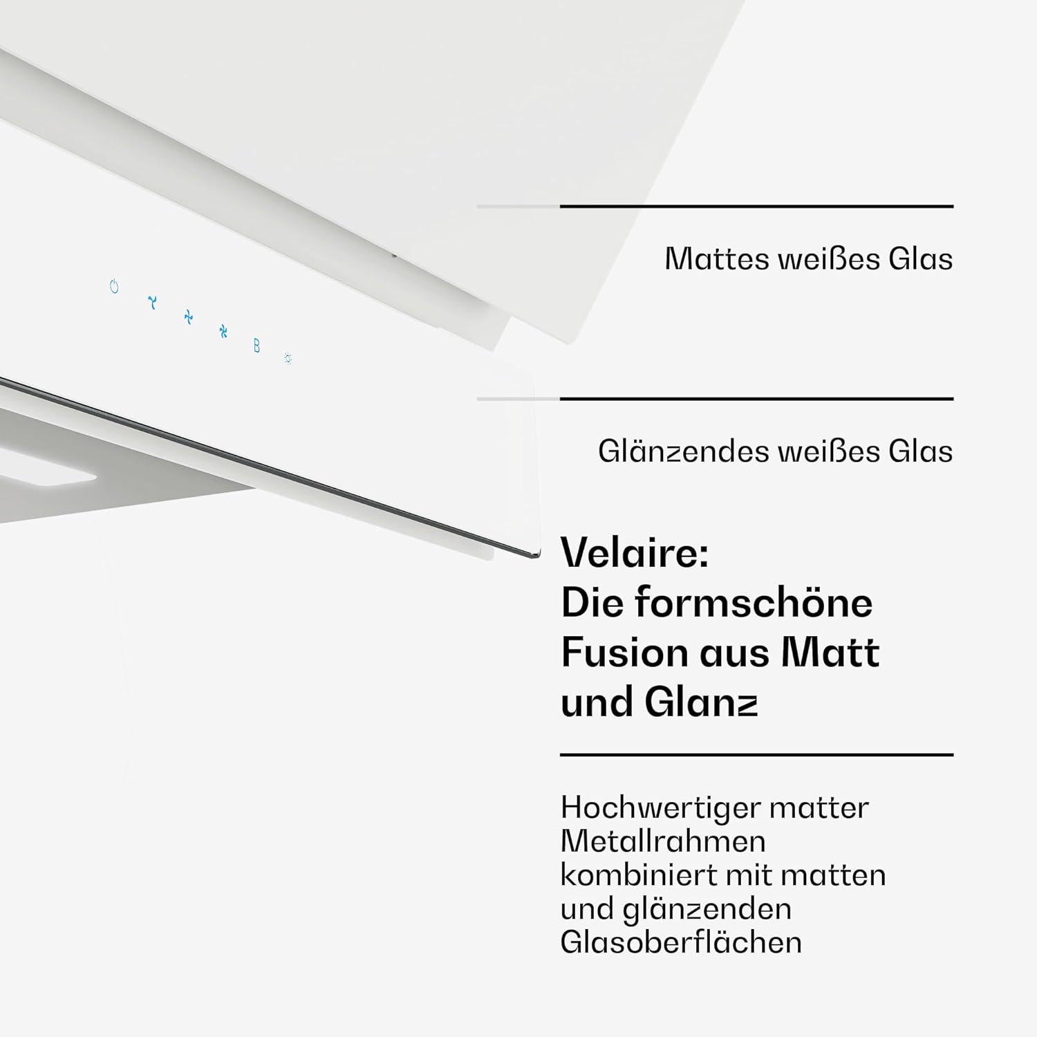Klarstein Velaire Dunstabzugshaube 60 cm - Kopffreihaube, 820 m³/h Boost, A++ Energieeffizienz, Touch-Bedienung, LED, leise, Aluminium- & Aktivkohlefilter, Abzugshaube Küche, Weiß