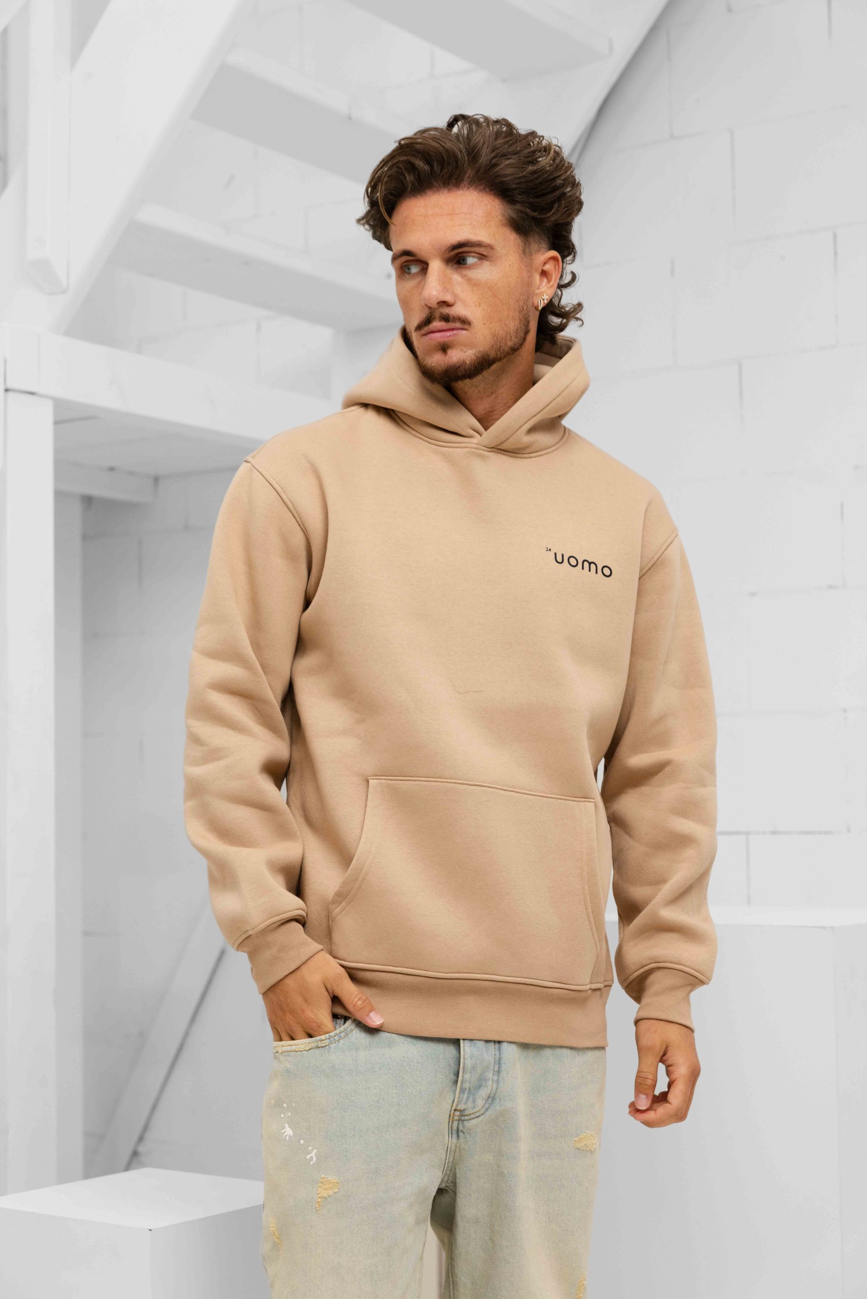 24 Uomo Basic Hoodie Bruin Heren