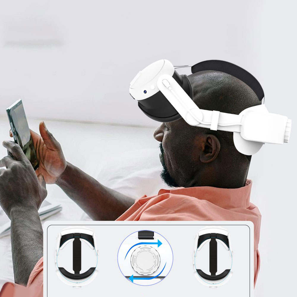 Meta Quest / Oculus Quest 3 Verstellbares Kopfband Schutzriemen zur Druckreduzierung mit eingebautem Akku 6400 mAh (Grössenverstellbar) - Weiss