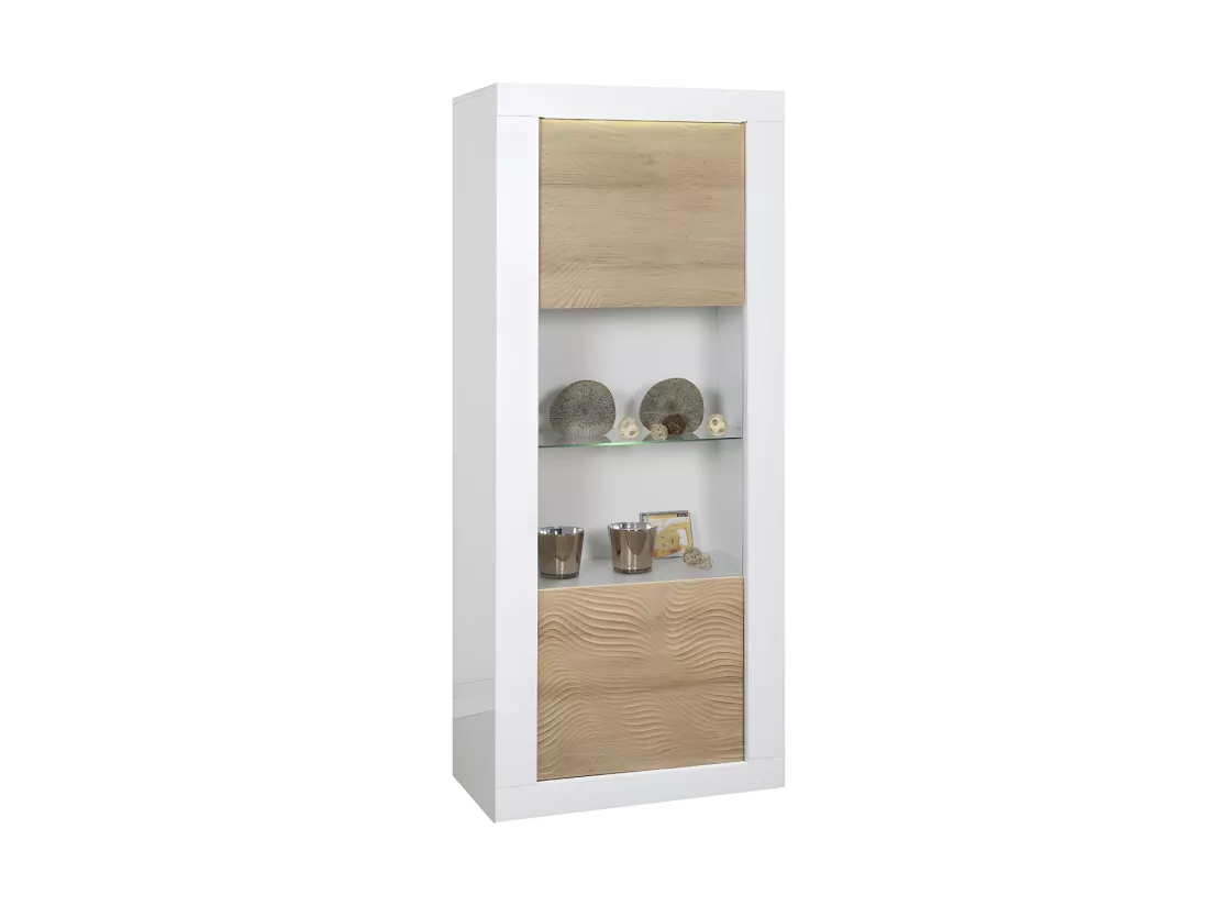 Vitrine 1 porte Blanc/Chêne clair à LEDs - MARKS