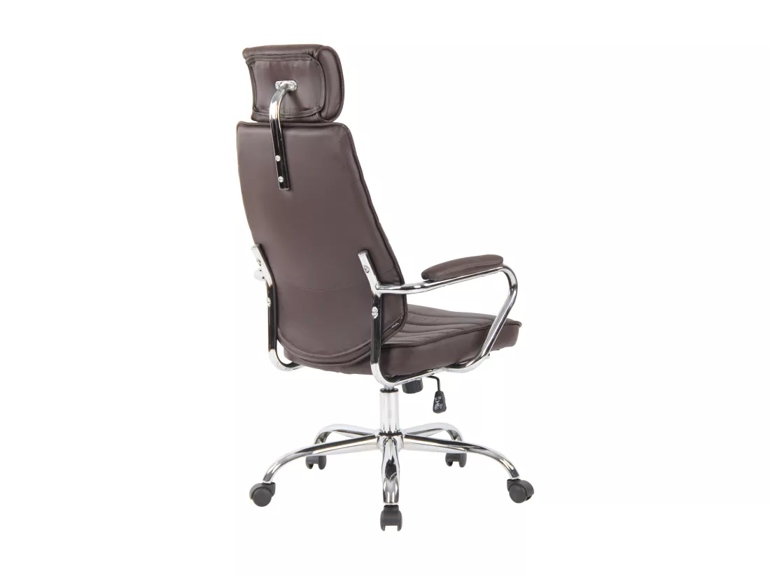 Chaise de bureau - Véritable cuir & Métal chromé - Marron - Rako