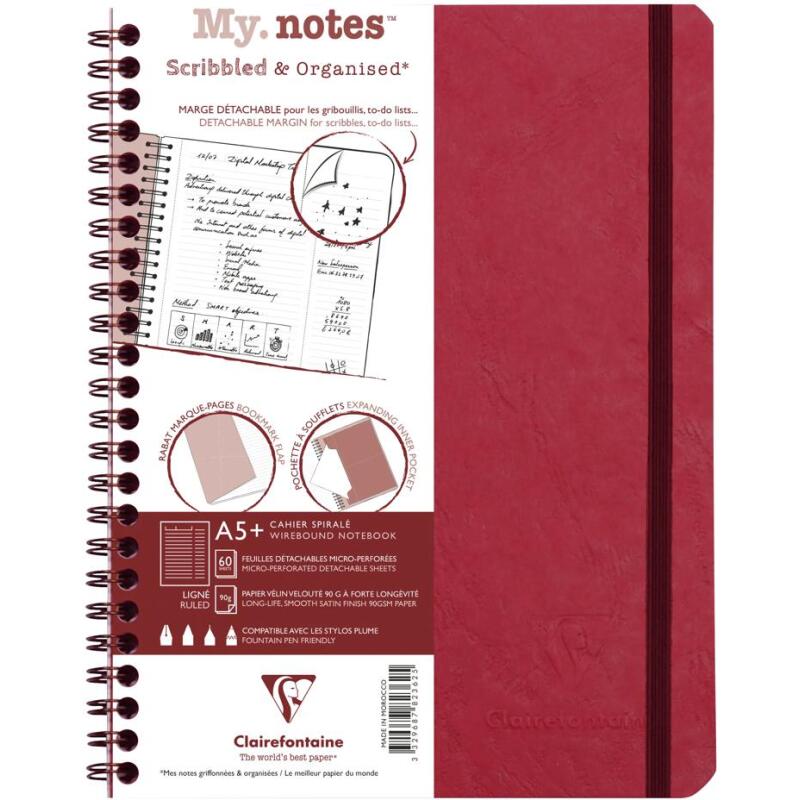 My.Notes Age Bag carnet reliure intégrale à marges détachables A5+ 120 pages détachables ligné + cadre en-tête - Rouge