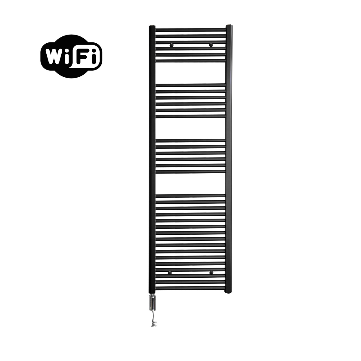 Sanicare elektrische design radiator 60x172cm zwart mat met WiFi en thermostaat links chroom
