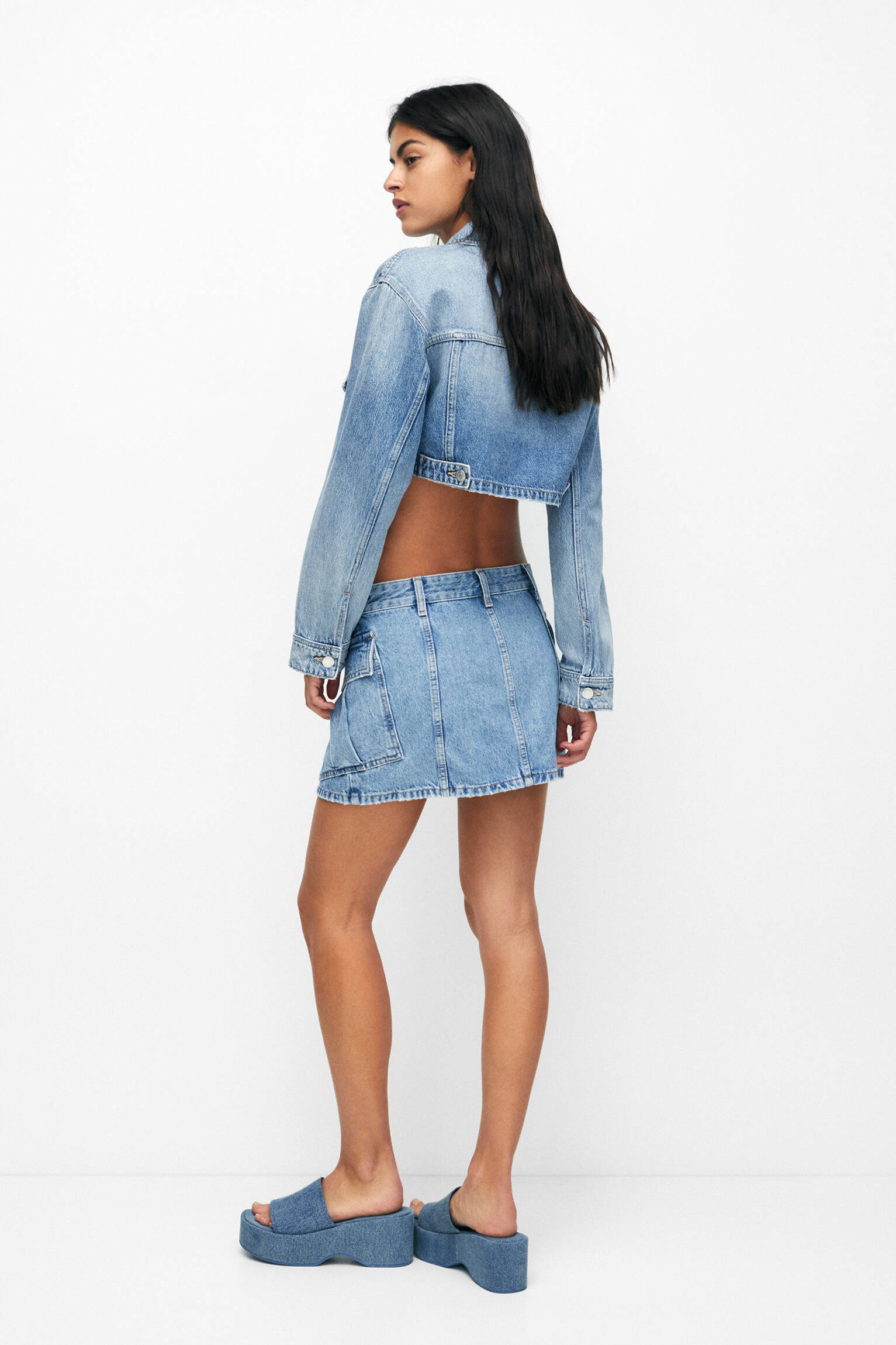 Minissaia cargo jeans - azul claro