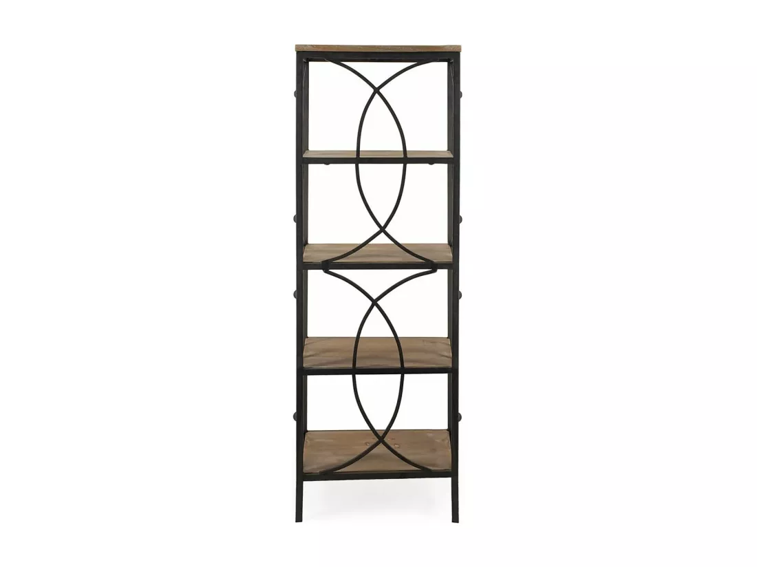 Etagère Bibliothèque avec 4 tablettes fer forgé noir et bois massif naturel Kalioka 42cm