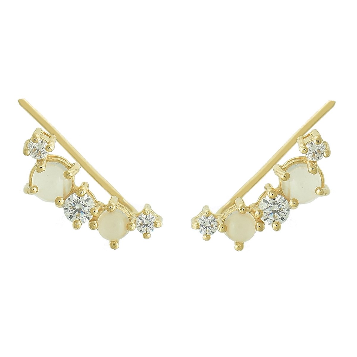 Boucles d'oreilles grimpantes contour de lobe pierres de lune et oxydes de zirconium Plaqué OR 750 3 microns