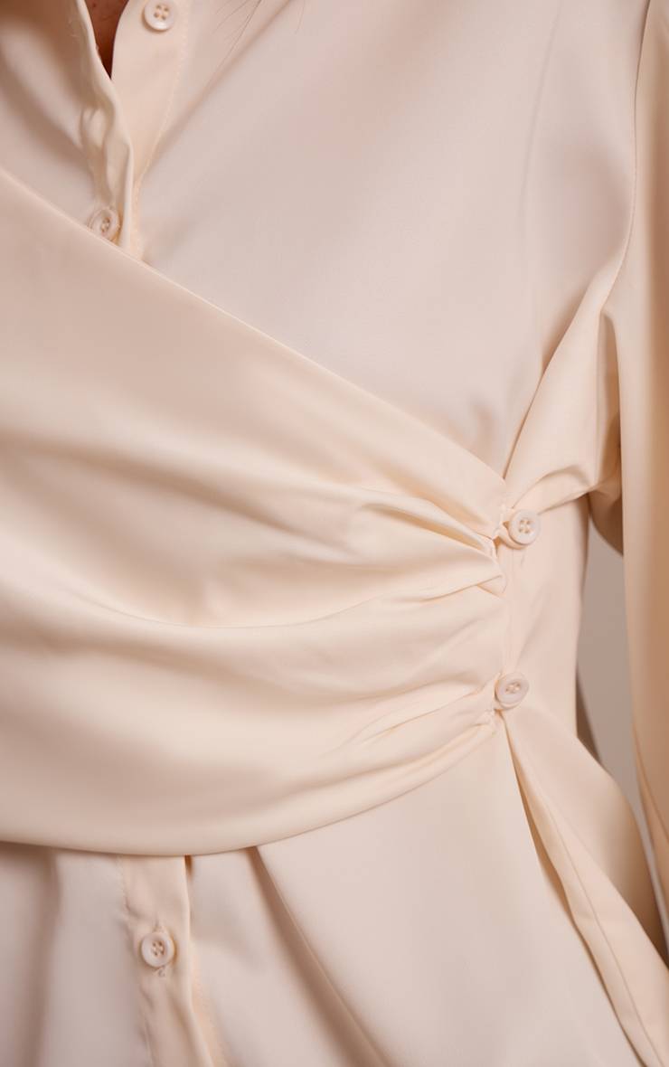 Crème Chemise À Manches Longues En Satin Avec Détail Drapé