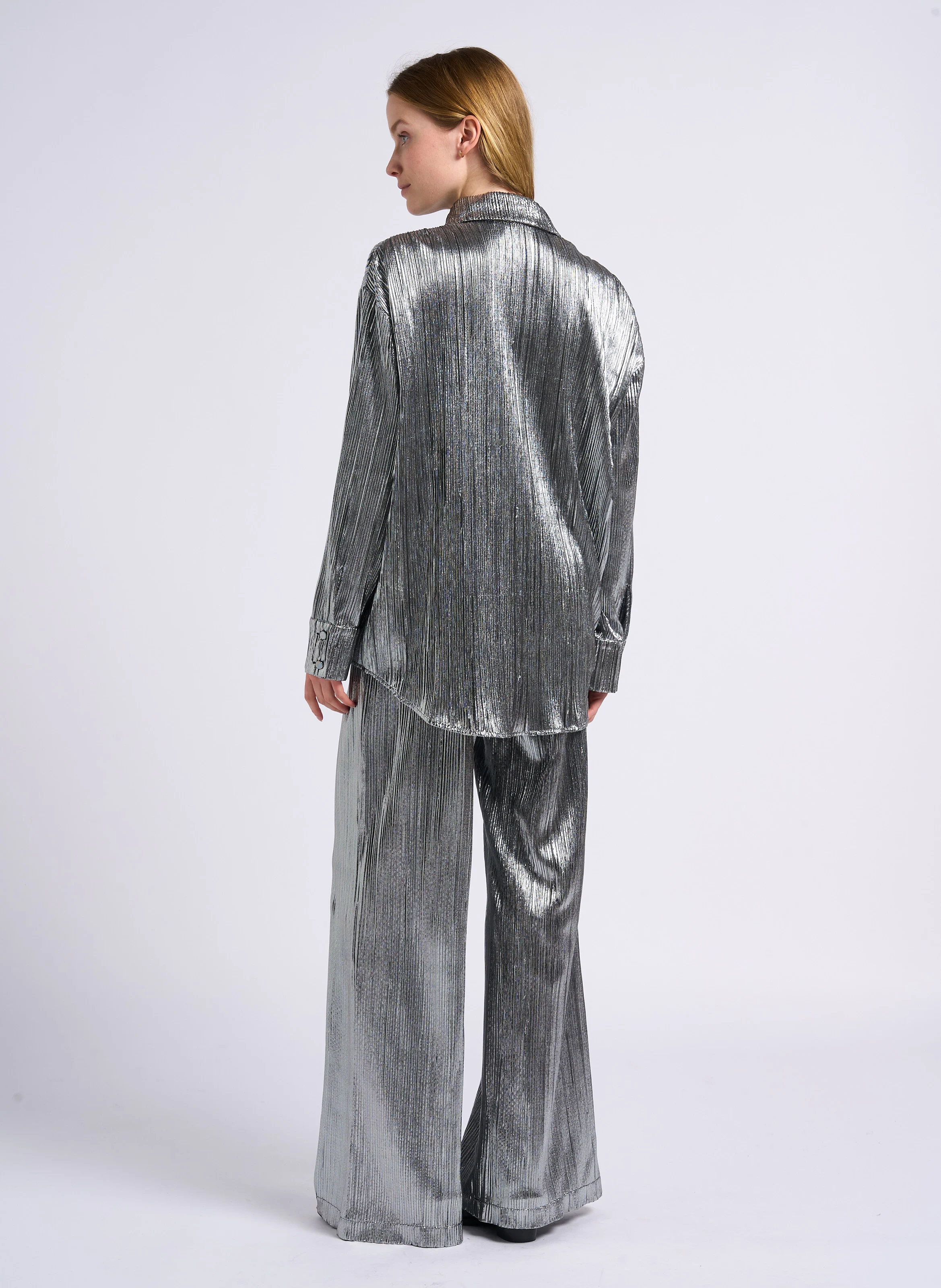 JILL - Pantalon large taille haute plissé | Gris