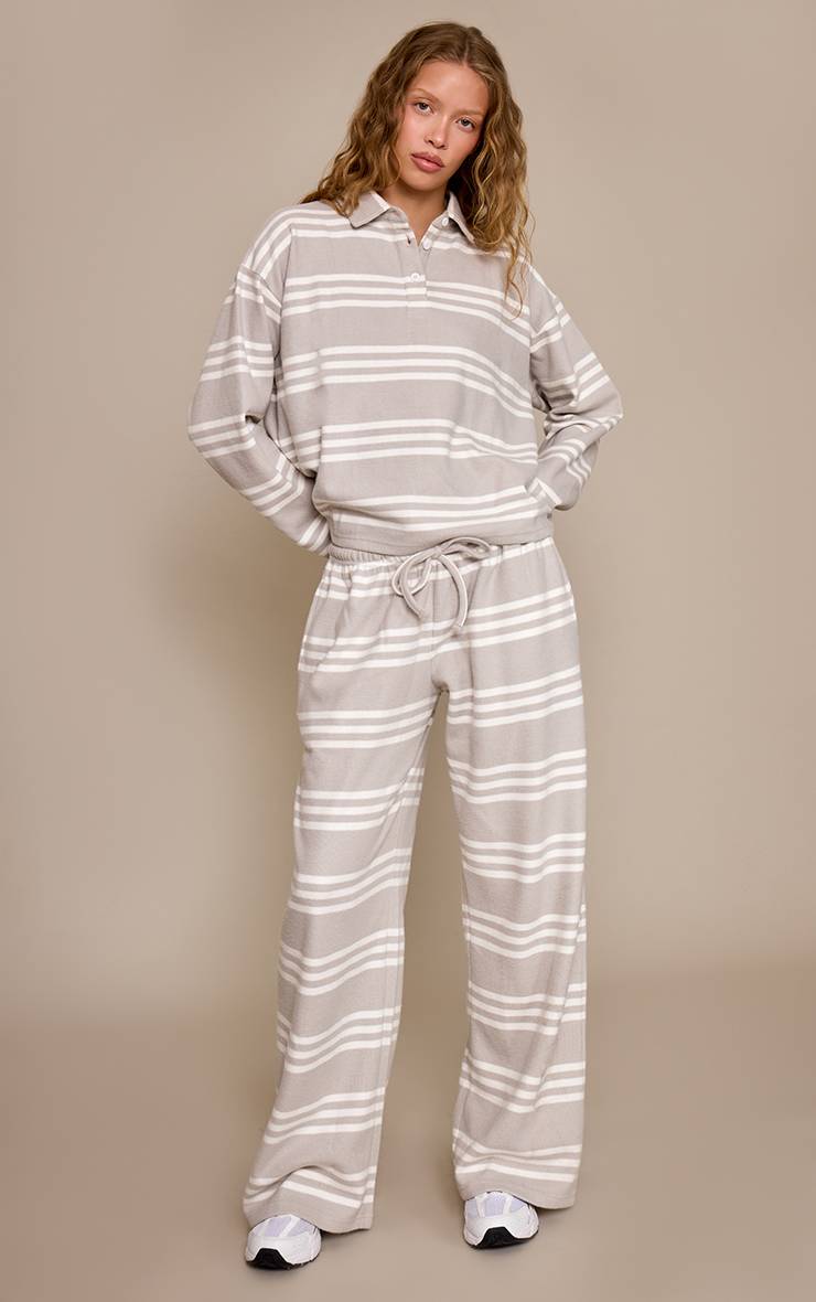 Gris Pantalon Large Ultra Doux À Rayures