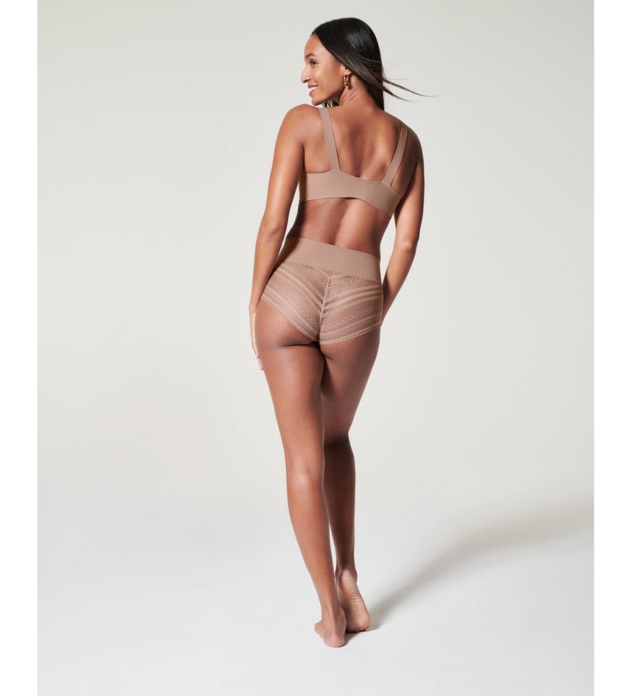 Calcinha de cintura alta SPANX com renda marrom