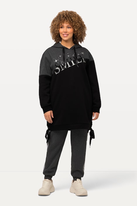 Longsweater, Colorblocking, Kapuze, Schnürung, Langarm