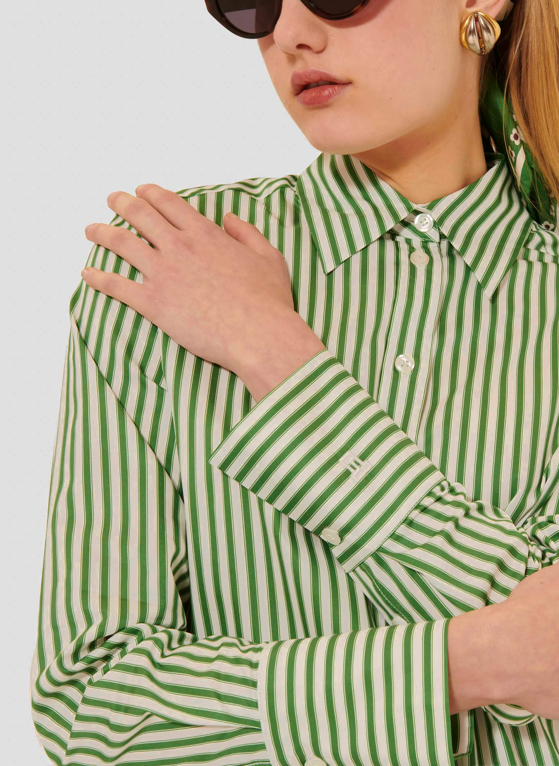 CLARISSE - Chemise droite en coton rayé | Vert