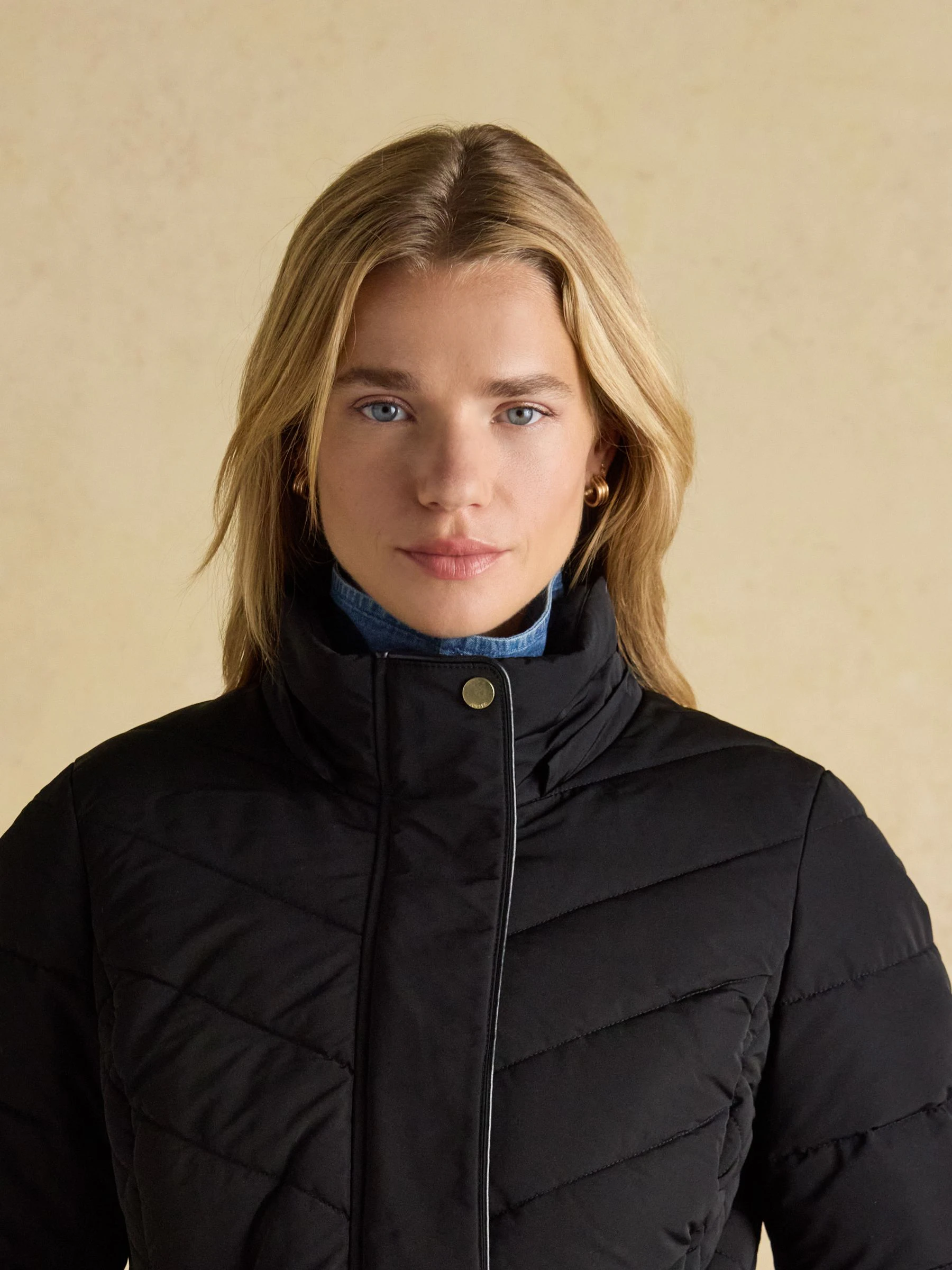 Zwart - Joules Aspen Showerproof Padded Coat with Faux Fur Hood