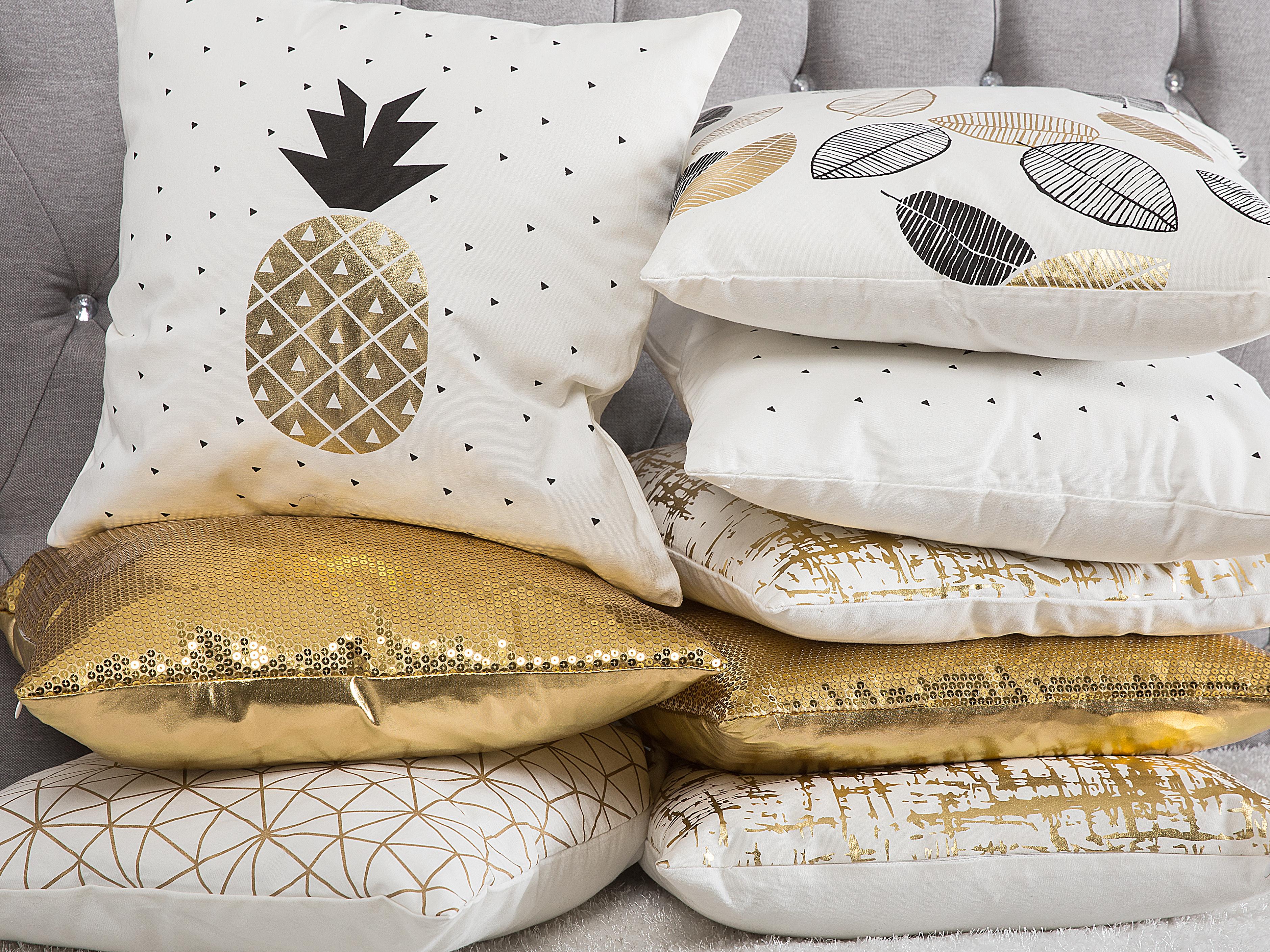 Set van 2 sierkussens YASMIN Katoen 45 x 45 cm Wit Goud Zwart bladpatroon
