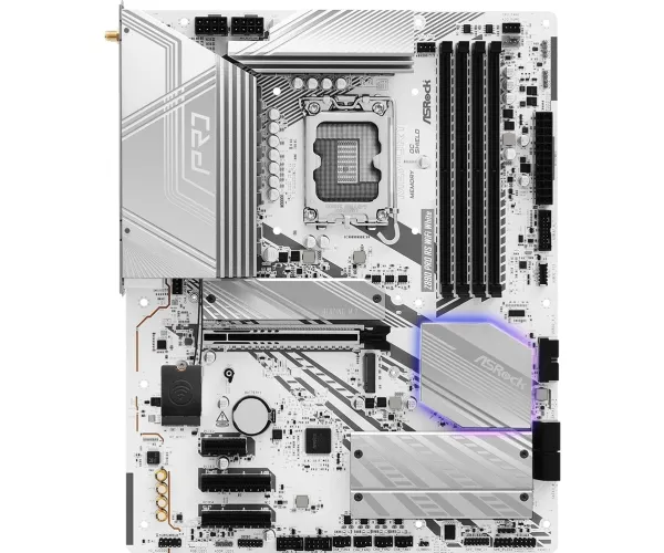 ASRock Z890 Pro RS WiFi White - Bundkort - ATX - LGA1851 sokkel - Z890 Chipset - USB4, USB-C 3.2 Gen 2x2, USB 3.2 Gen 2, USB 3.2 Gen 1 - 2.5 Gigabit LAN, Bluetooth, Wi-Fi 6E - onboard grafik (CPU påkrævet) - HD Audio (8-kanaler)