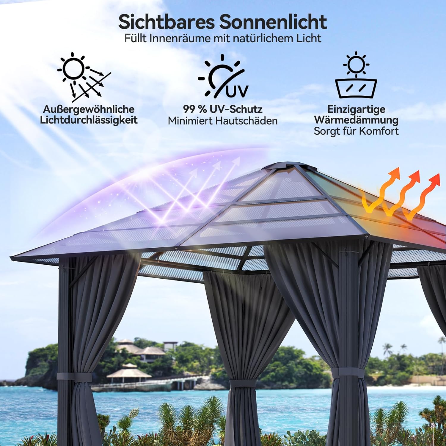 Devoko Pavillon 3x3 Wasserdicht Stabil Winterfest,Aluminium Gartenpavillon,Pavillon mit Festem Dach Protection UV,Geeignet für Außenszenen,Grau