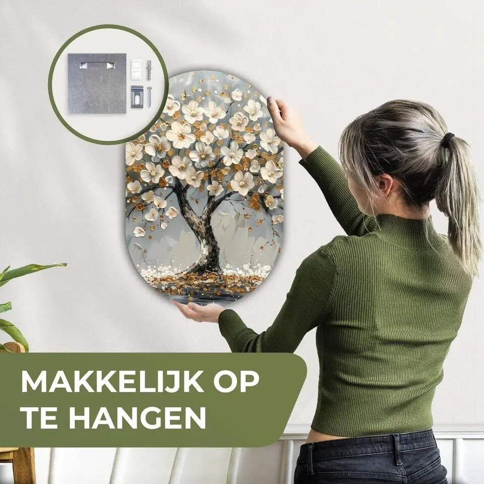 MuchoWow Wand decoratie 40x60cm Boom Goud Bloemen Abstract