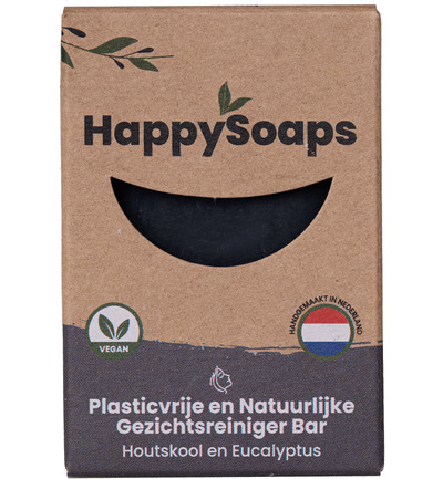 Happysoaps Gezichtreiniger bar houtskool en eucalyptus (70 gr)