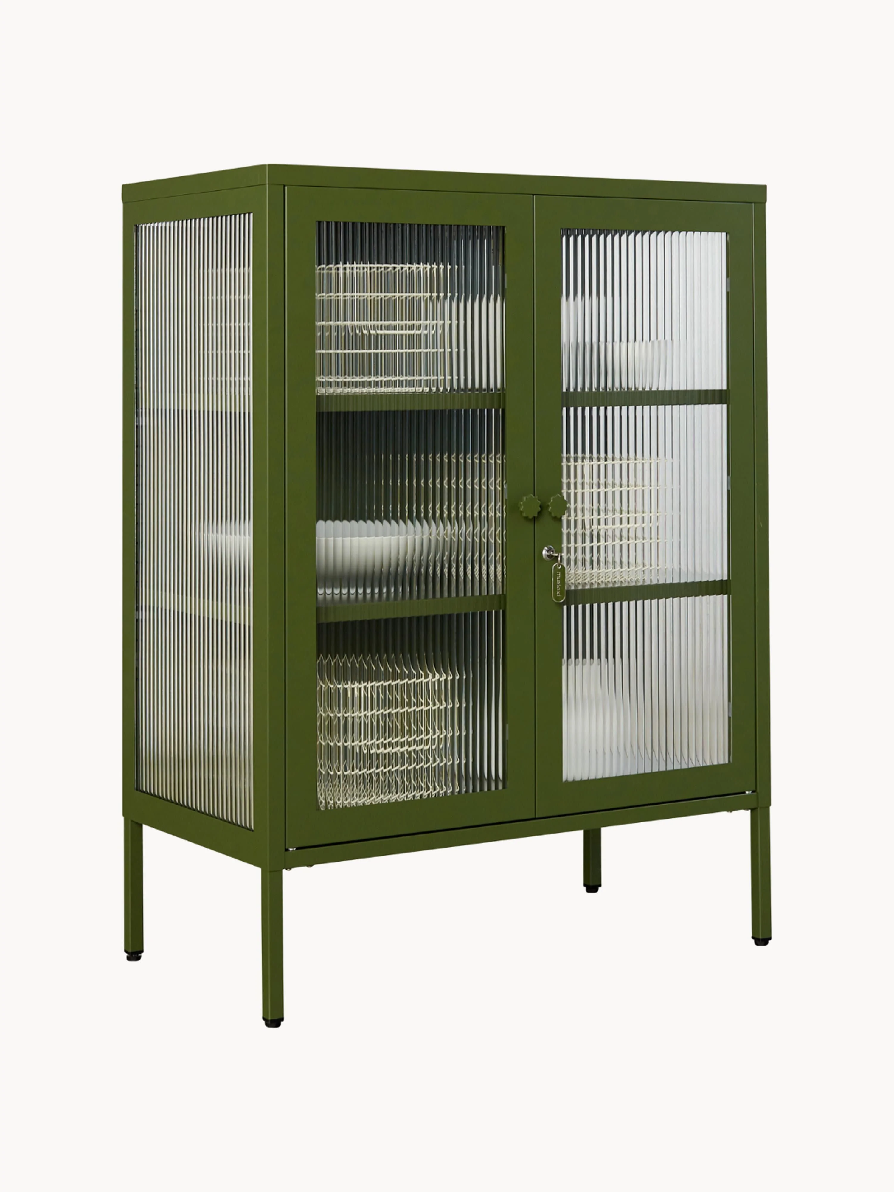 Metalen vitrinekast The Mixer met geribbeld glas