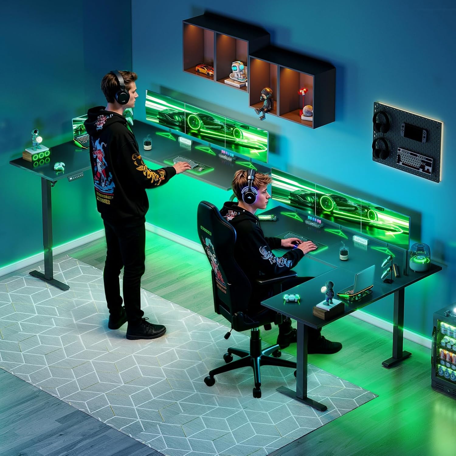 OffiGo L-förmig Höhenverstellbarer Schreibtisch, 180 x 140 cm Schreibtisch Höhenverstellbar Elektrisch, Eckschreibtisch Ergonomischer Steh-Sitz Tisch Computertisch, Schwarz