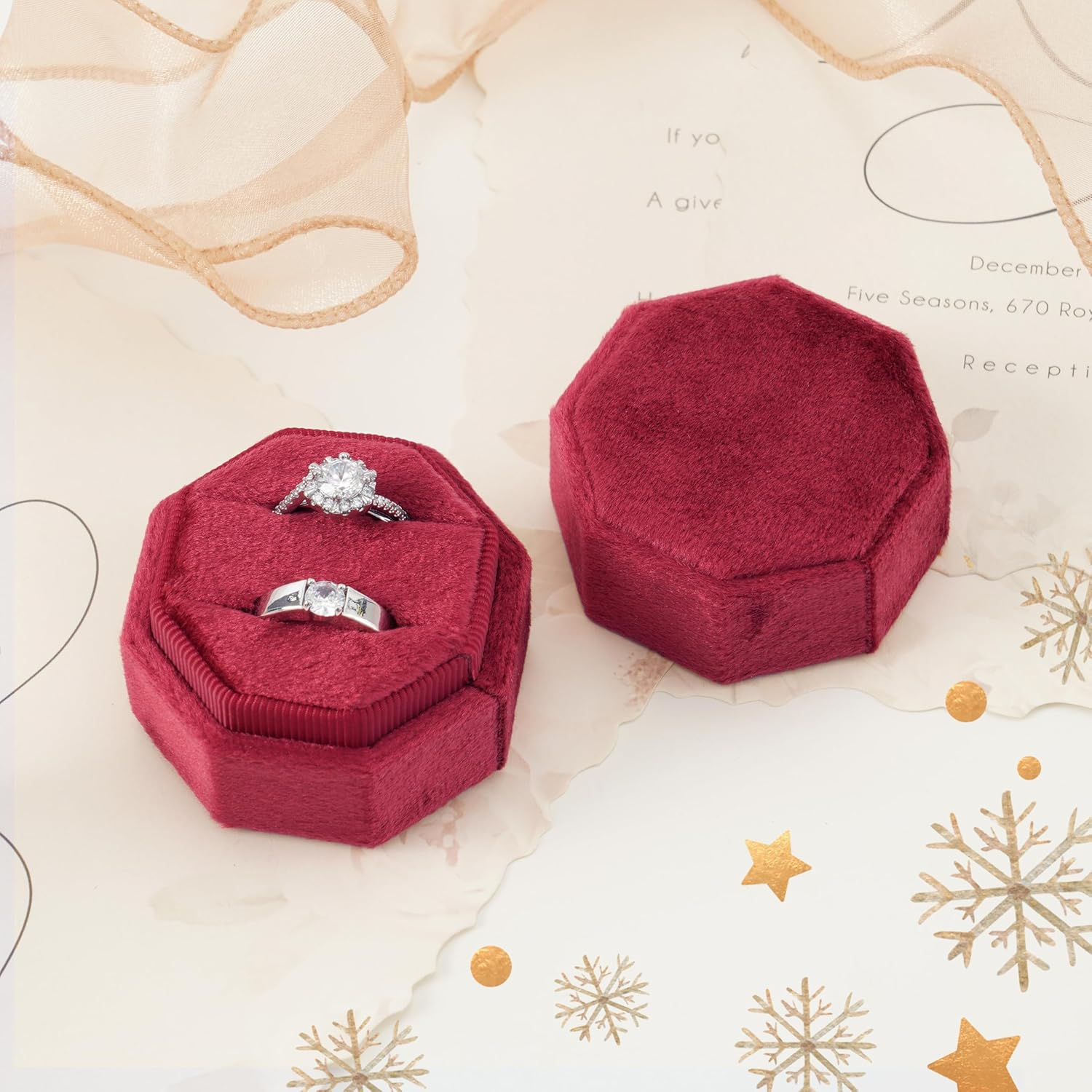 (50mm) Samt Ringschatulle Schmuck Organizer Box für 2 Ringe - Rot