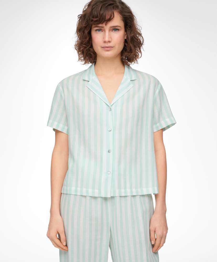 Camisa de manga curta, 100% algodão, listrada.