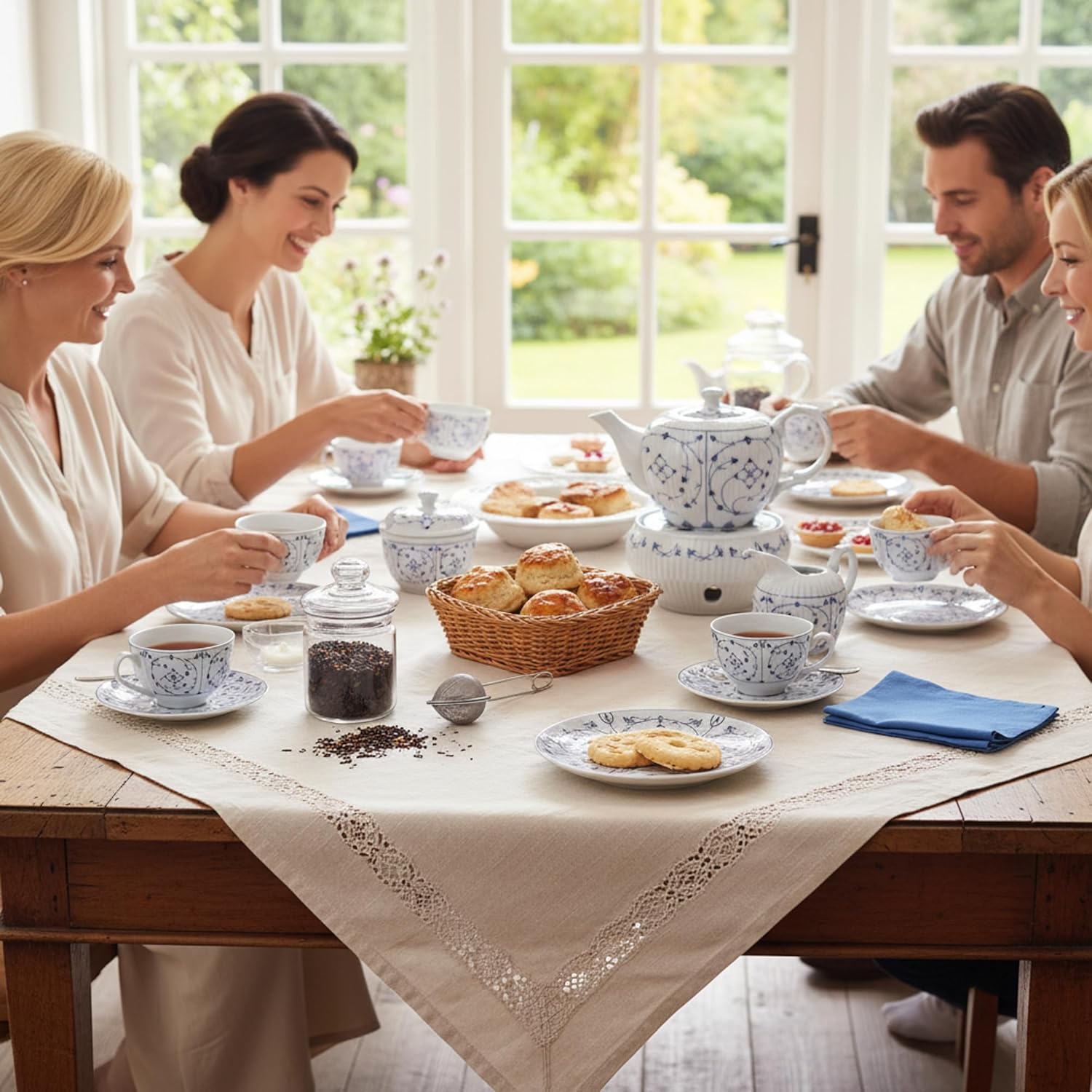 Teeservice Indisch Blau Porzellan – 22-teiliges Geschirr-Set – Langlebig & Elegantes Design