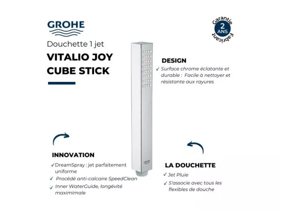 Pommeau de douche GROHE Quickfix Vitalio Joy Cube Stick + microfibre