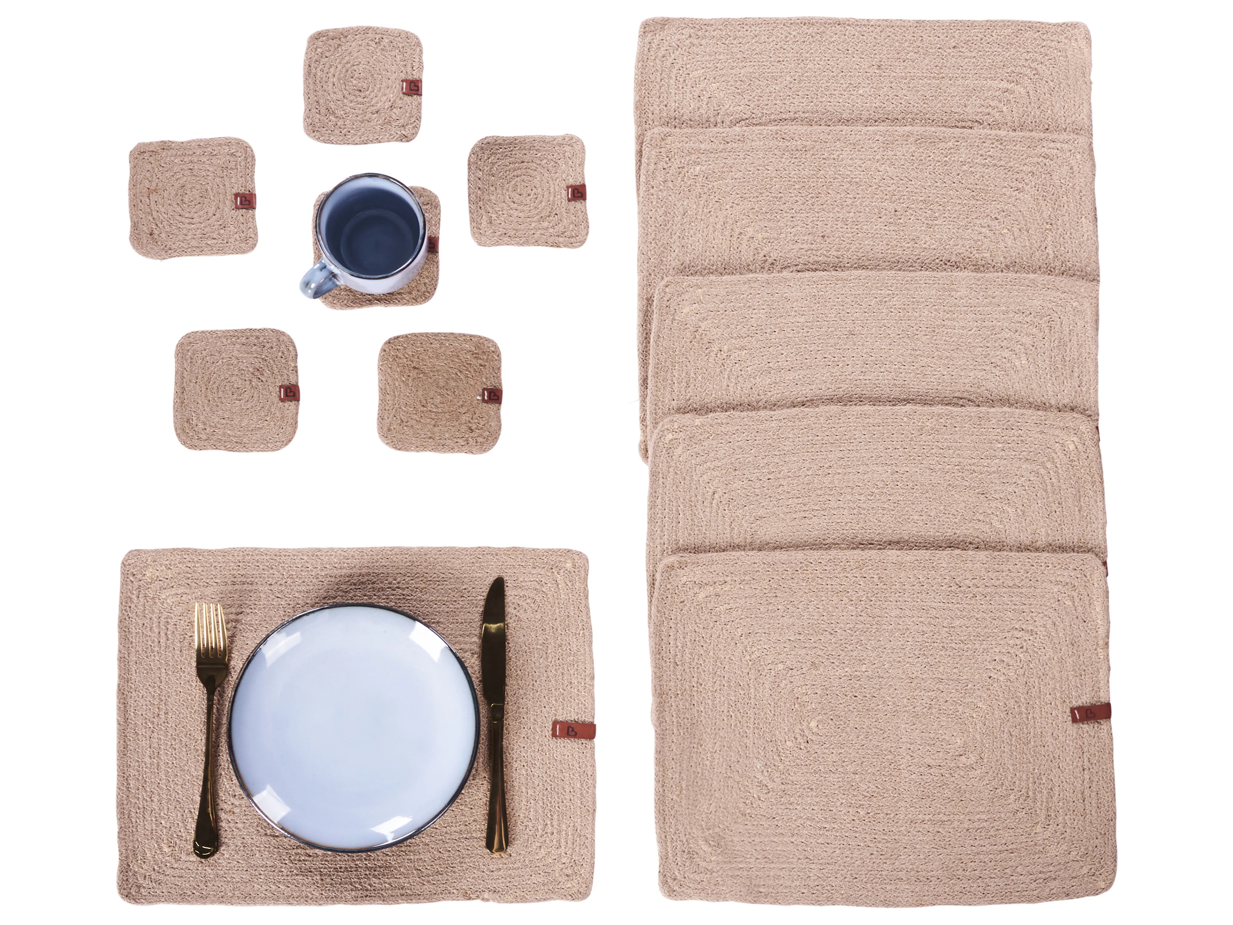 Placemats en onderzetters set SALTBUSH Natuurlijk Jute