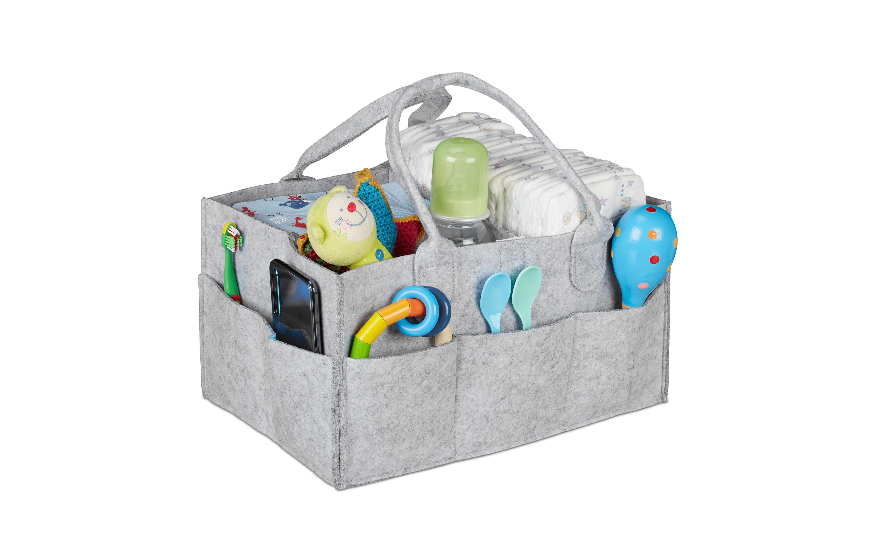 Pflegekörbchen Windel Caddy Filz GrauMultifunktionaler Organizer für Kindersachen